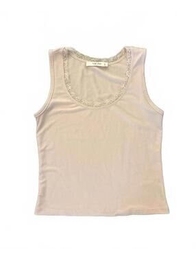 Women's Wild Love Pale Pink Lace Trim Ribbed Tank Top Size Small